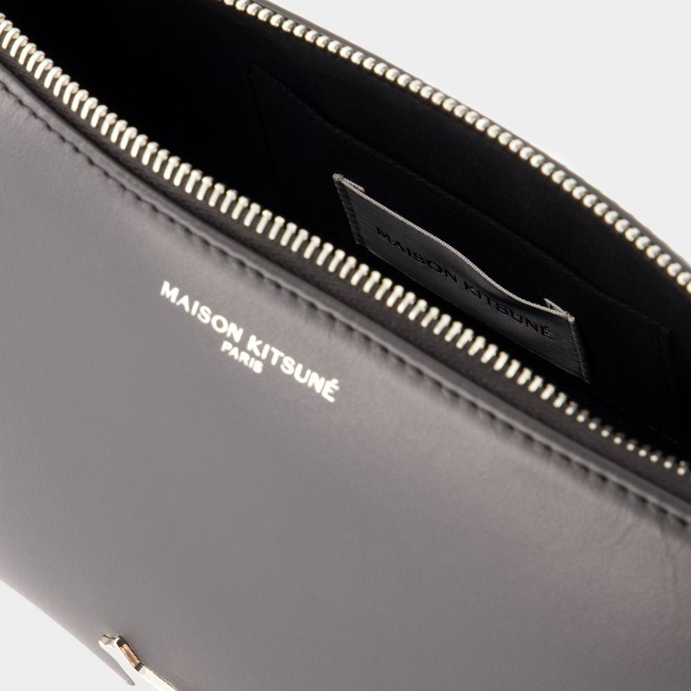 MAISON KITSUNÉ Chic Black Leather Mini Baguette Shoulder Bag