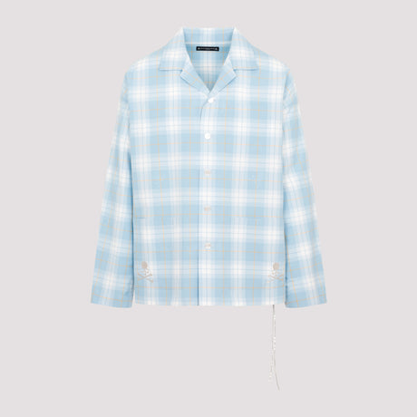 MASTERMIND JAPAN Men's Blue Plaid Open Collar Shirt for SS24