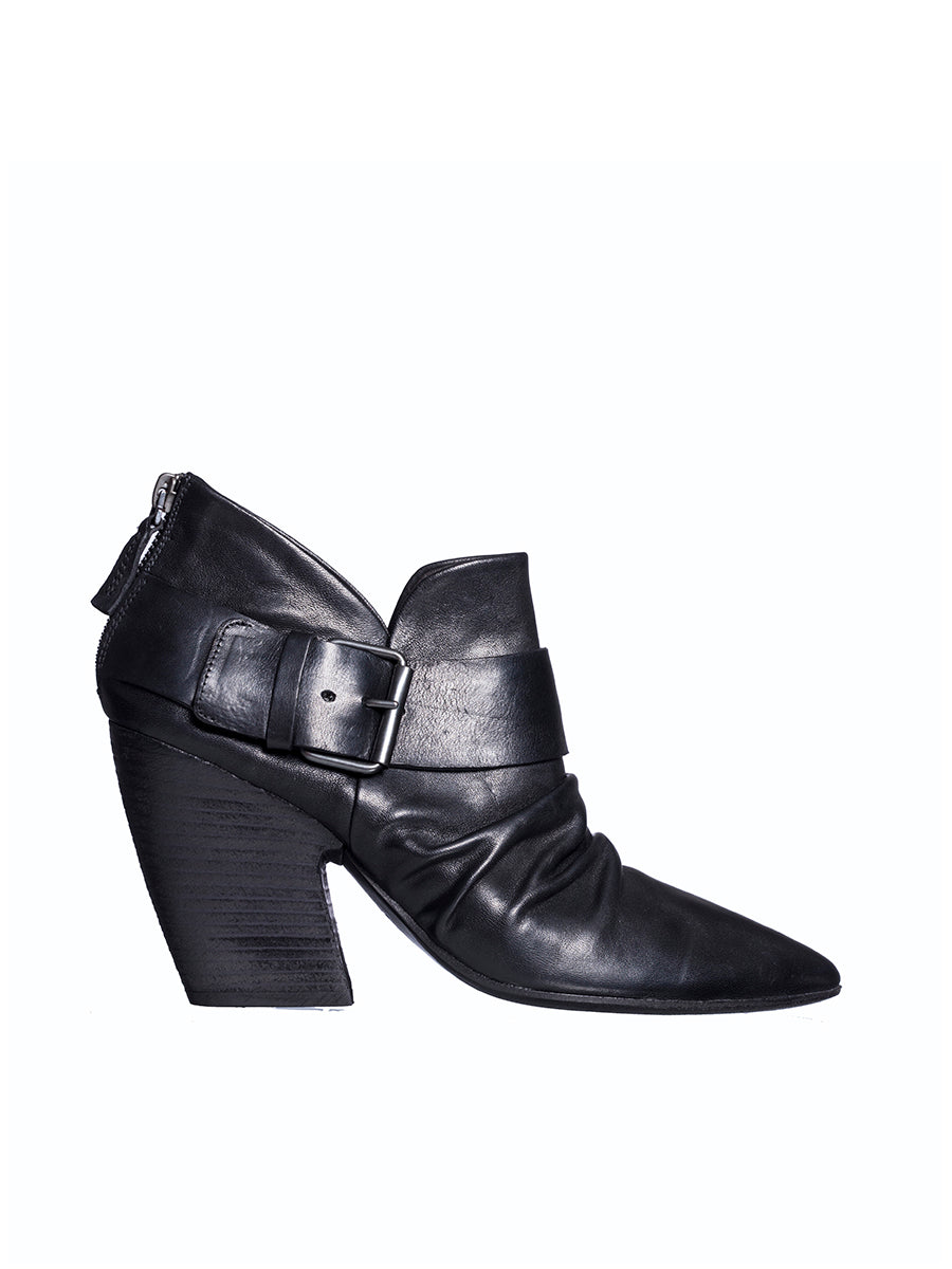 MARSELL Statement Leather Boots for Women | 80mm Heel, Posterior Zip, Adjustable Strap | FW18