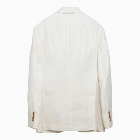 Áo khoác lanh trắng nam cổ điển với ve áo và hàng khuy