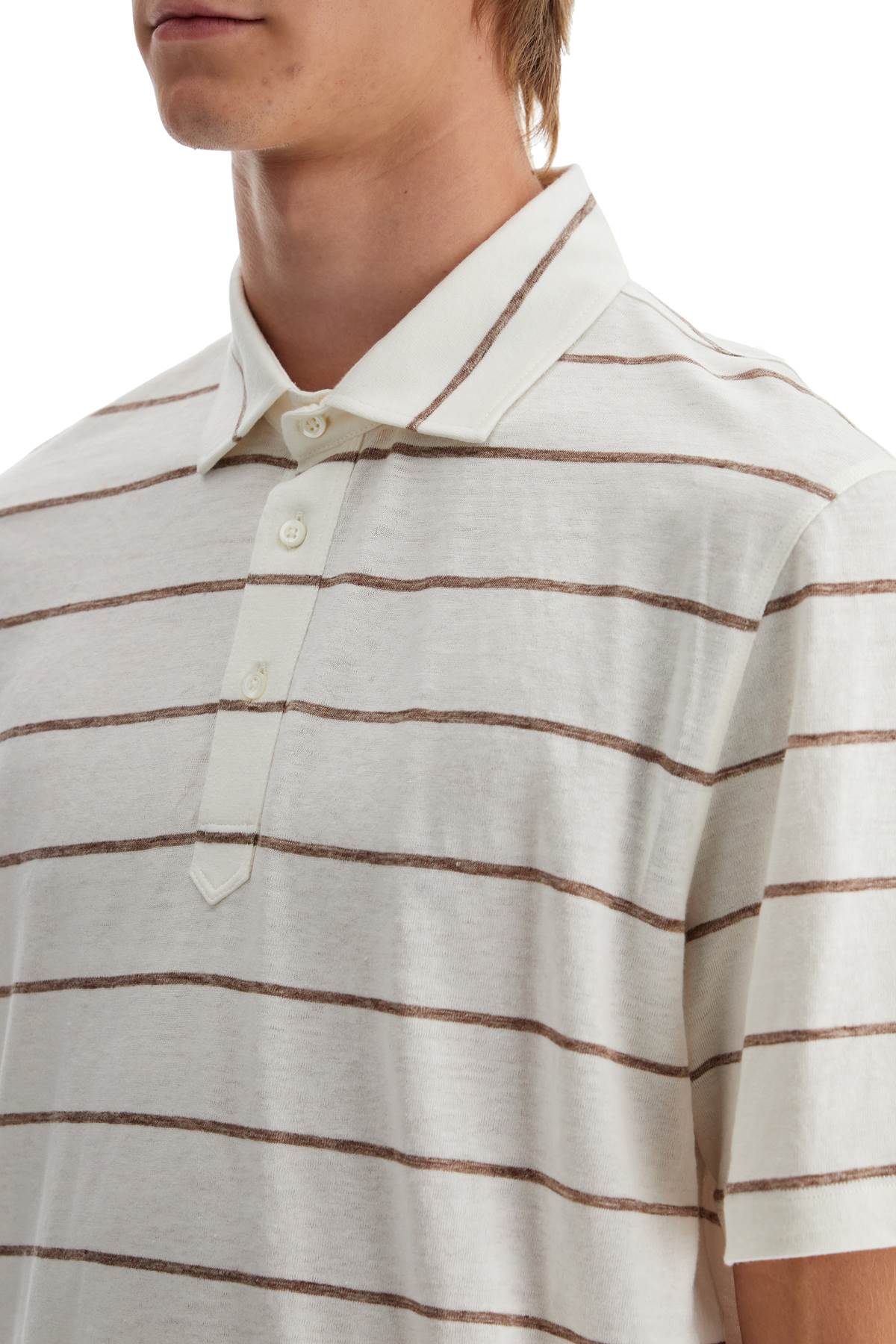 BRUNELLO CUCINELLI Striped Linen and Cotton Polo Shirt - Size L