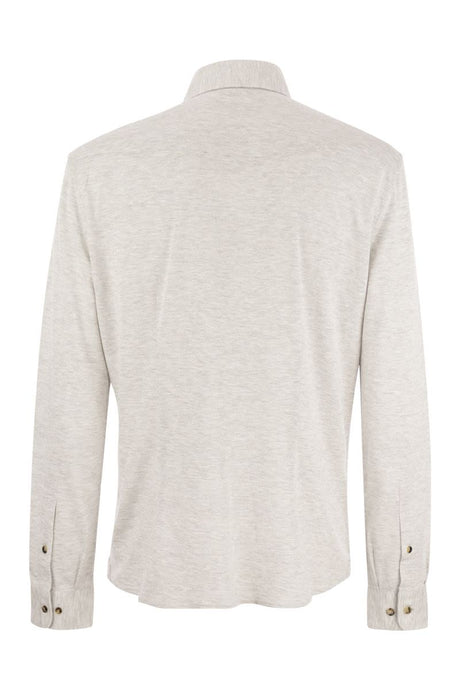BRUNELLO CUCINELLI Heather Grey Cotton/Linen Spread Collar Men's T-Shirt