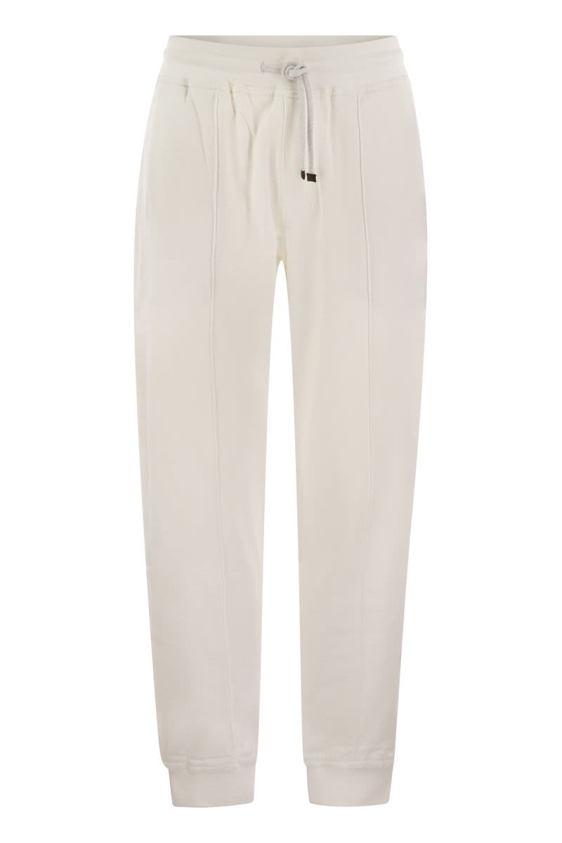 BRUNELLO CUCINELLI Elegant Cotton Fleece Pants with Crease Detail and Elastic Hem