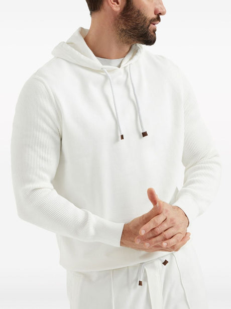 BRUNELLO CUCINELLI White Cotton Hoodie for Men - SS24 Collection