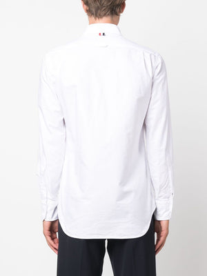 THOM BROWNE Executive White Cotton Shirt with Logo Patch