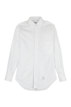 THOM BROWNE Men's White Cotton Button-Down Collar Shirt