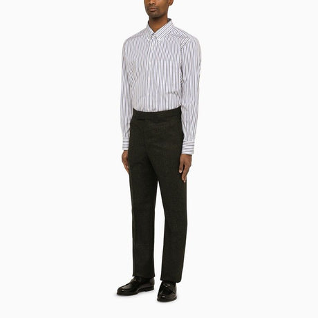 THOM BROWNE Navy Blue/White Striped Poplin Shirt for Men