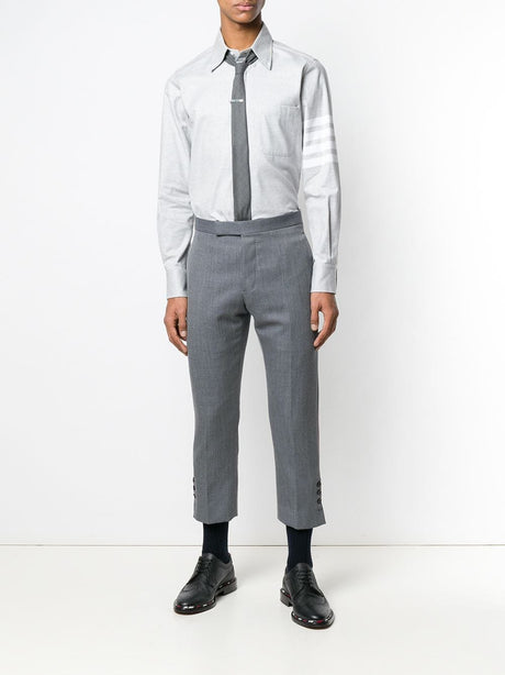 THOM BROWNE Elegant Grey Cotton Shirt with Signature Stripes