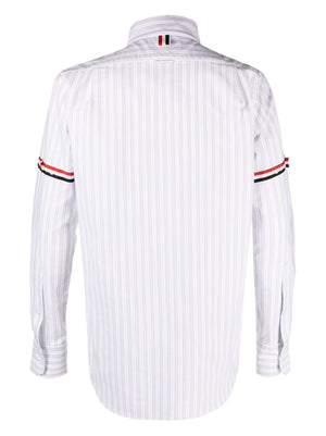 THOM BROWNE Men's Long-Sleeved Striped Poplin Shirt - Grey & White