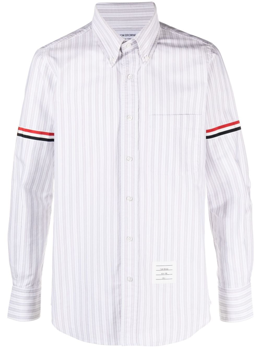 THOM BROWNE Men's Long-Sleeved Striped Poplin Shirt - Grey & White