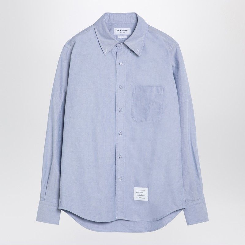 THOM BROWNE Men's Light Blue Cotton Button-Down Shirt for FW24