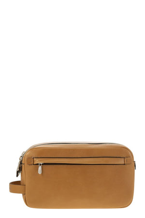 BRUNELLO CUCINELLI BEAUTY CASE IN COWHIDE WITH DOUBLE ZIP