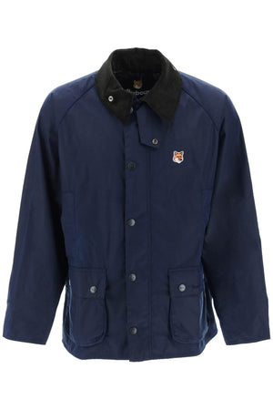 BARBOUR Midi Jacket from the Maison Kitsuné Collection in Waxed Cotton Canvas with Convertible Collar for Men