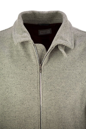 BRUNELLO CUCINELLI Luxury Chevron Bomber Jacket in Wool, Silk & Cashmere Blend