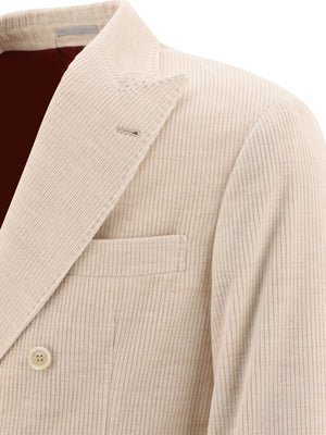 BRUNELLO CUCINELLI Luxury Beige Corduroy Double-Breasted Blazer