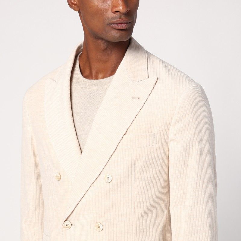 BRUNELLO CUCINELLI Elegant Beige Corduroy Double-Breasted Jacket