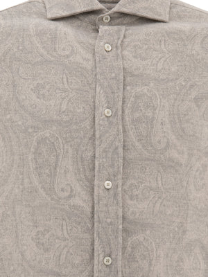 BRUNELLO CUCINELLI Paisley Jacquard Flannel Shirt in Grey