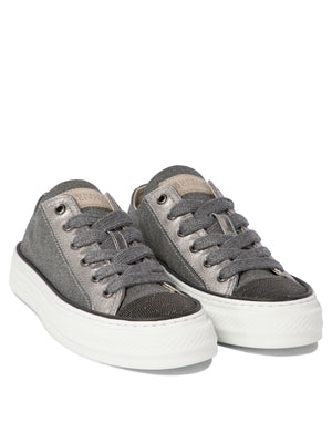 BRUNELLO CUCINELLI Jeweled Wool Sneakers with Leather and Suede Accents