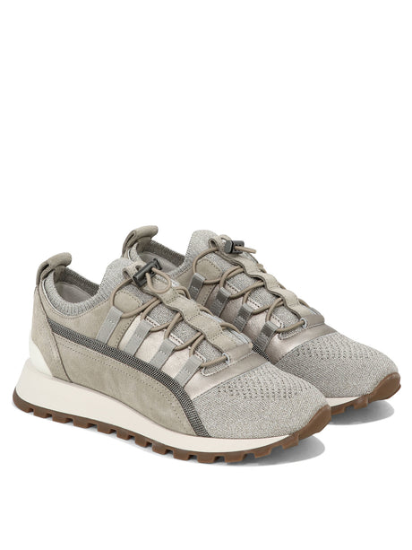 BRUNELLO CUCINELLI Tan Lame Detail Sneaker for Women - SS24 Collection