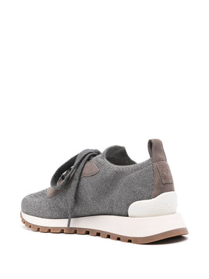 BRUNELLO CUCINELLI Chic Metallic Grey Cotton Sneakers