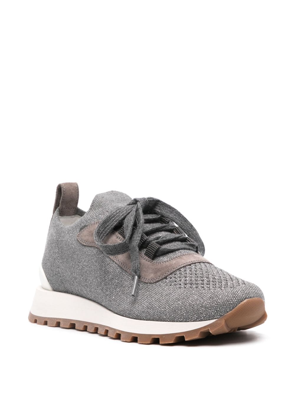 BRUNELLO CUCINELLI Chic Metallic Grey Cotton Sneakers