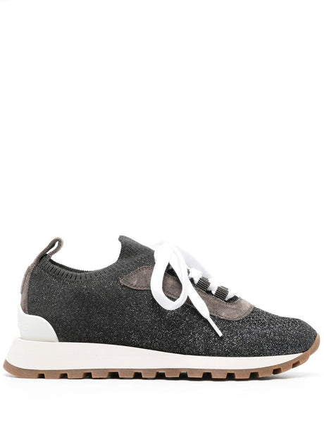 BRUNELLO CUCINELLI Sock-Style Grey Low-Top Trainers for Women