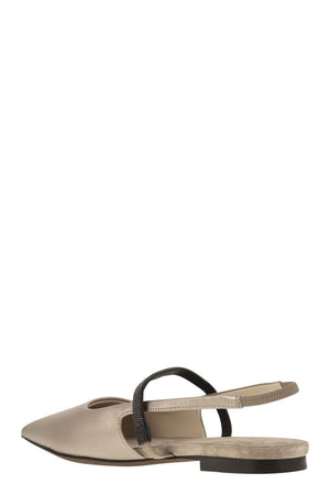 BRUNELLO CUCINELLI Elegant Light Grey Leather Ballerina Flats with Monili Bead Detail