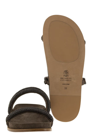 BRUNELLO CUCINELLI Feminine Jewel Slide Sandals for Summer | Peat Color