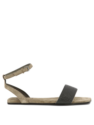 BRUNELLO CUCINELLI Suede Sandals with Signature Chain Detail