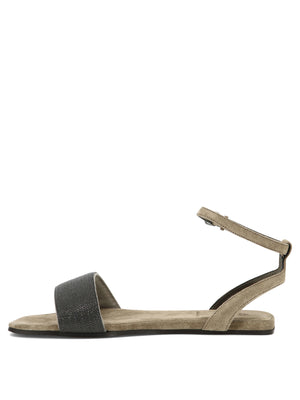 BRUNELLO CUCINELLI Suede Sandals with Signature Chain Detail