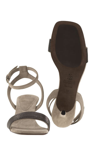 BRUNELLO CUCINELLI Premium Suede Sandals with Precious Insert - Stone