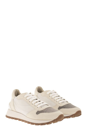 BRUNELLO CUCINELLI Color-Blocked Leather Sneaker for Women in Grey, Navy, and White