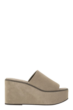 BRUNELLO CUCINELLI Suede Wedges with Precious Welt - Mud