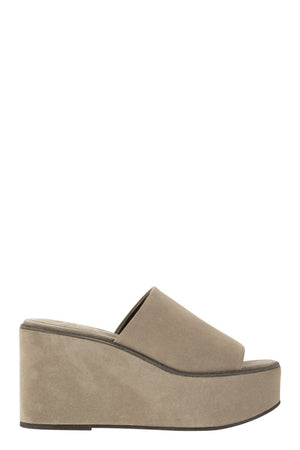 Mud Suede Wedges with Precious Welt