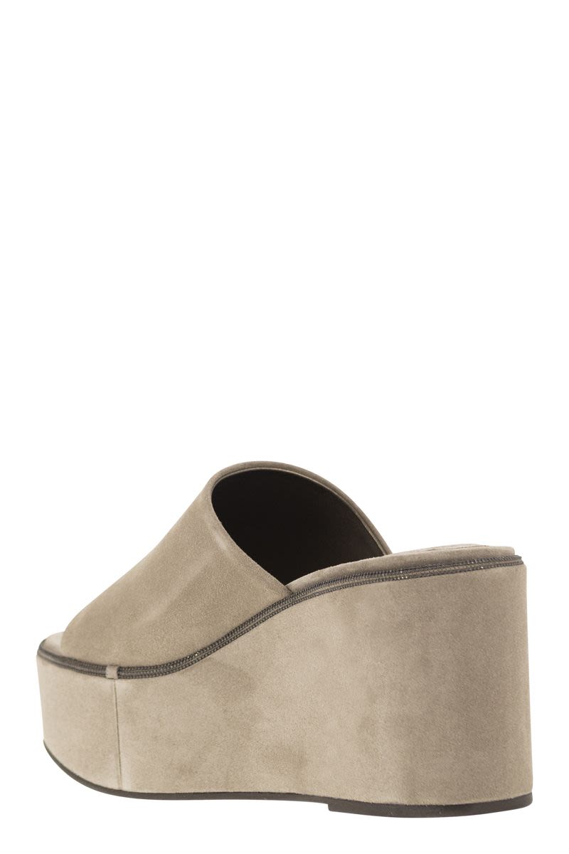 BRUNELLO CUCINELLI Suede Wedges with Precious Welt - Mud