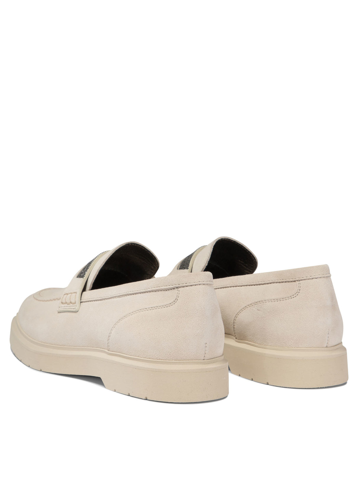 BRUNELLO CUCINELLI Beige Suede Loafers for Women with Almond Toe and Rubber Sole