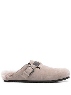 BRUNELLO CUCINELLI Chic Suede Leather Slippers with Monili Chain