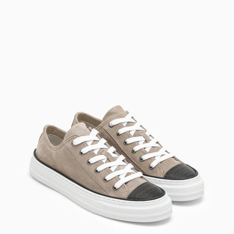 BRUNELLO CUCINELLI Beige Suede Trainers With Embellished Bead Detail - SS24 Collection