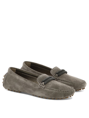 BRUNELLO CUCINELLI Suede Loafers with Monili Chain Detail