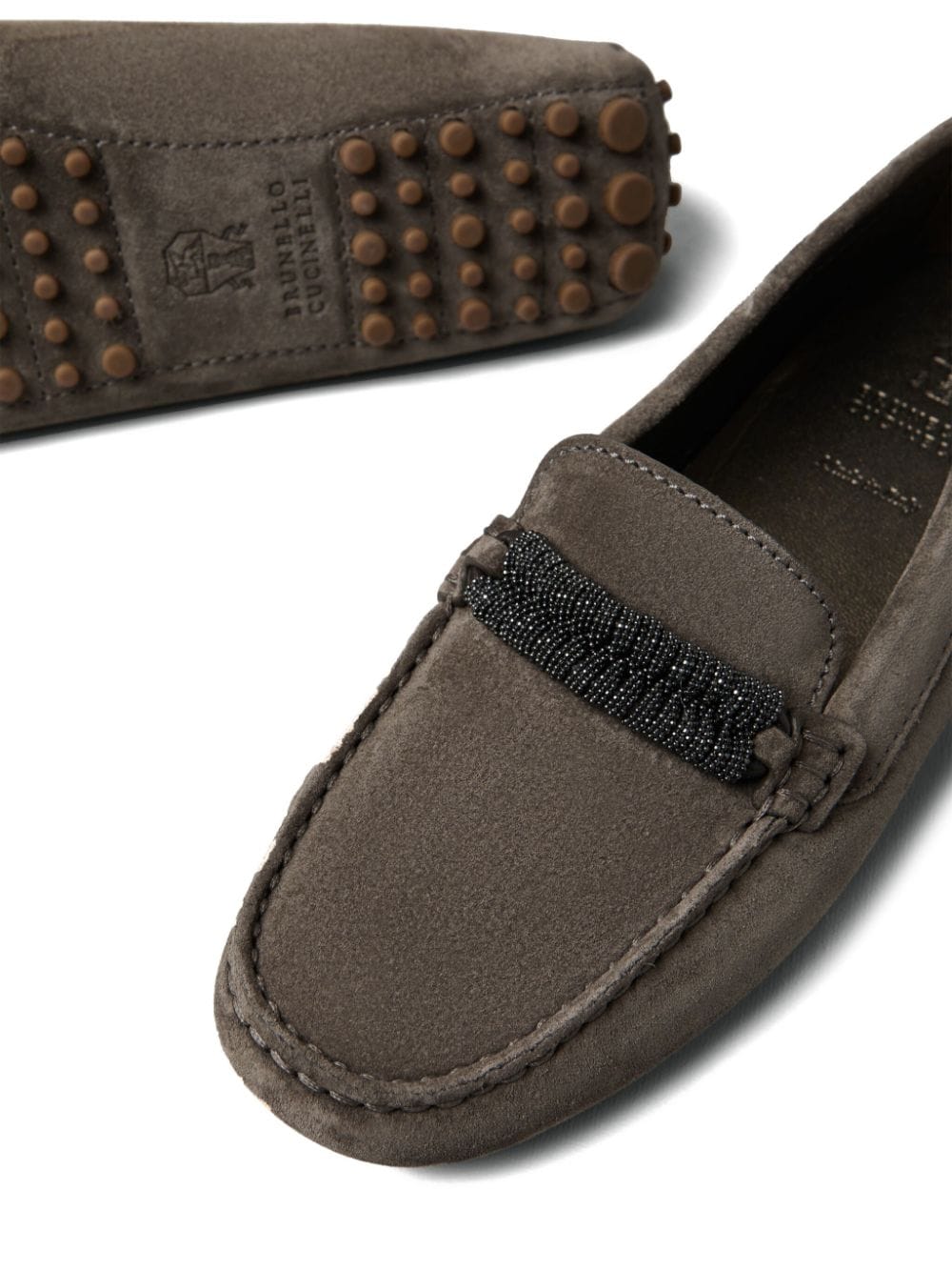 BRUNELLO CUCINELLI Suede Loafers with Monili Chain Detail