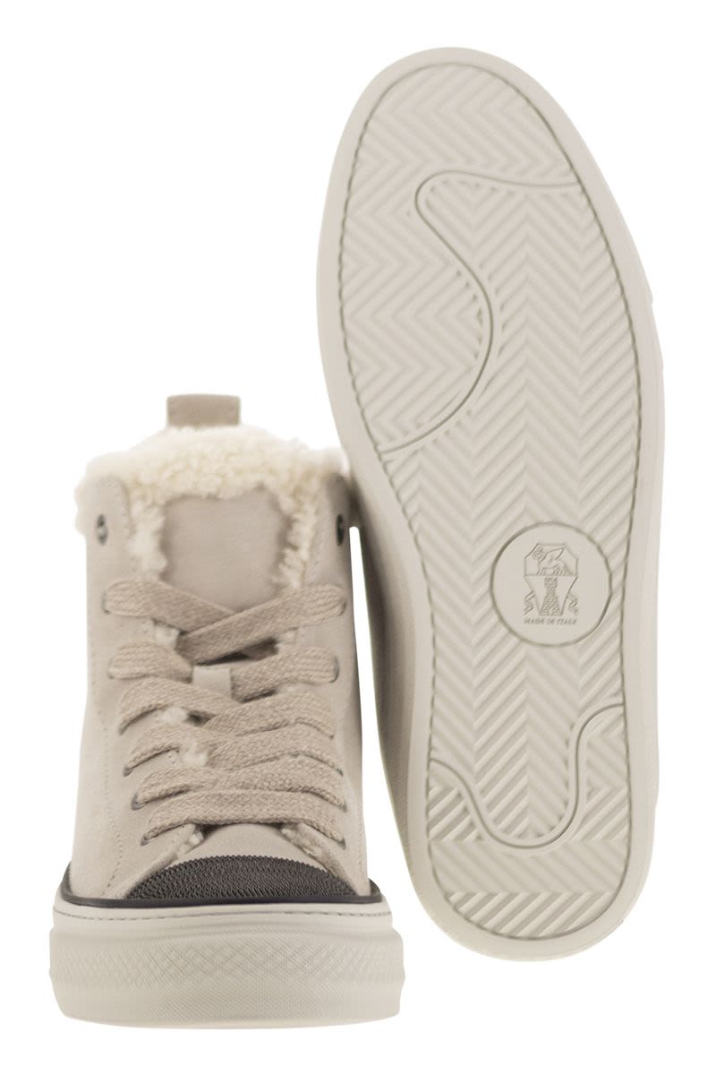 BRUNELLO CUCINELLI Luxury Suede Sneakers with Shearling Lining and Jeweled Toe Cap - 3.5 cm Sole