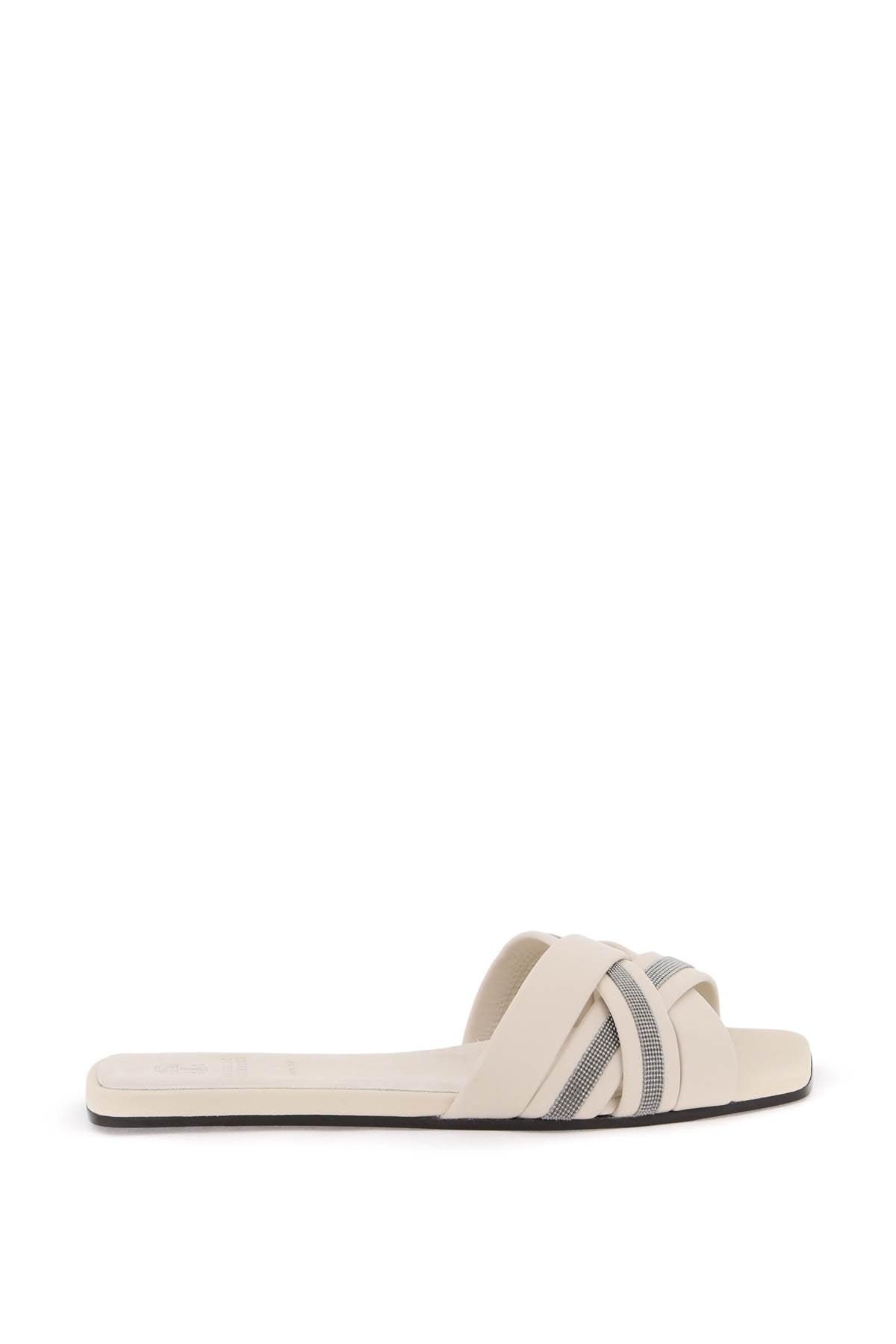 BRUNELLO CUCINELLI Elegant Ivory Leather Slide Sandals with Jewellery for Women