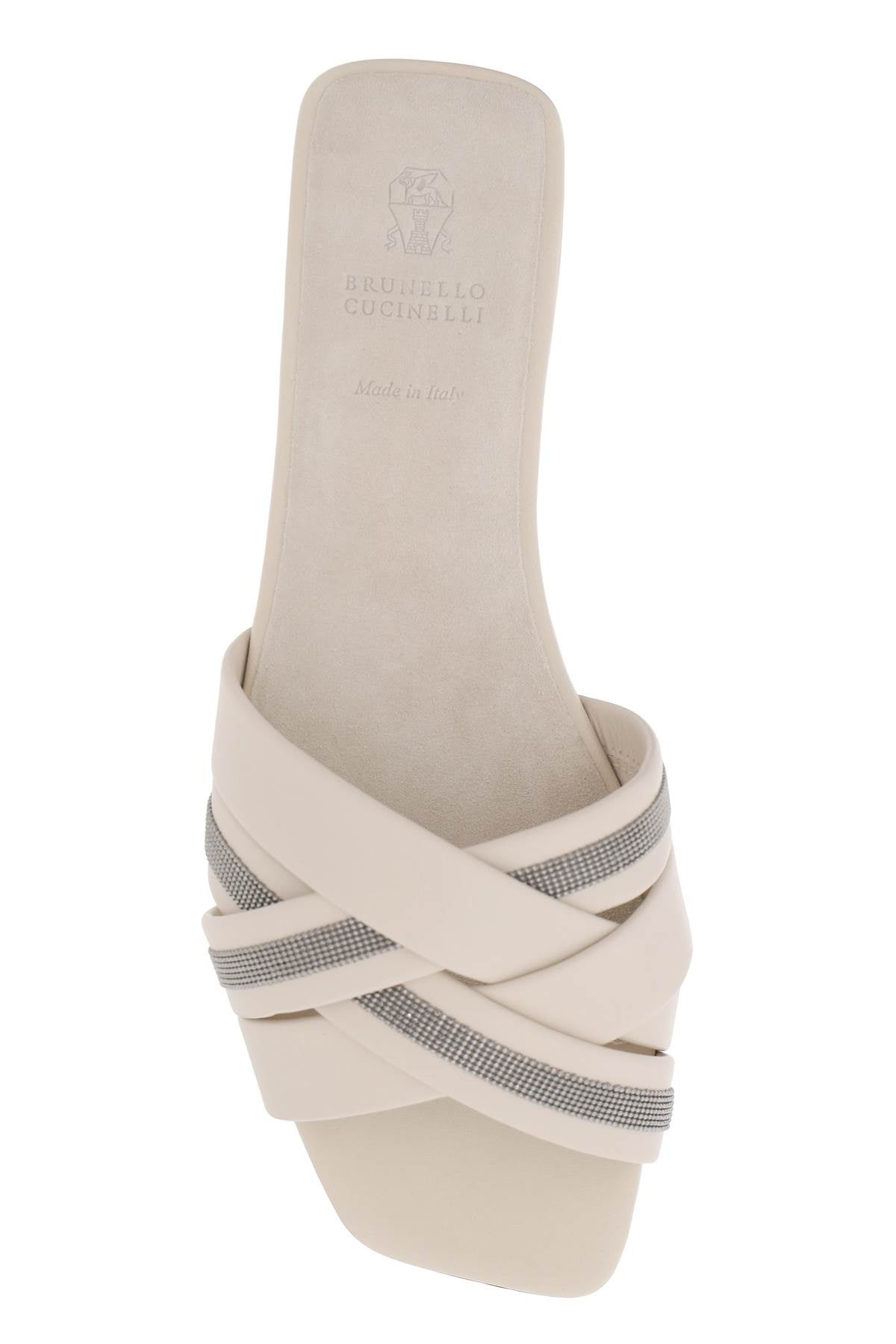 BRUNELLO CUCINELLI Elegant Ivory Leather Slide Sandals with Jewellery for Women