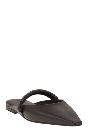 BRUNELLO CUCINELLI Brown Soft Nappa Flats with Precious Strap