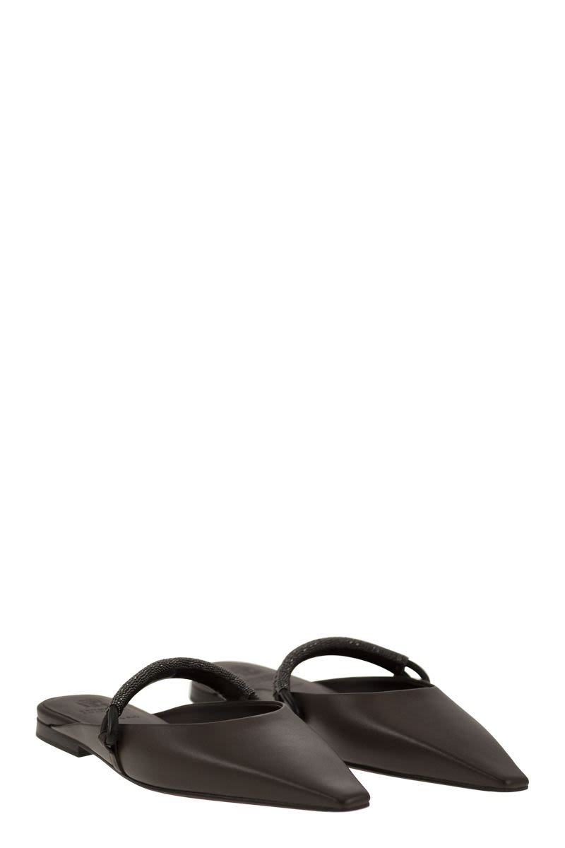 BRUNELLO CUCINELLI Brown Soft Nappa Flats with Precious Strap