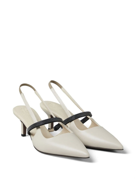 BRUNELLO CUCINELLI Elegant Cream Leather Slingback Pumps