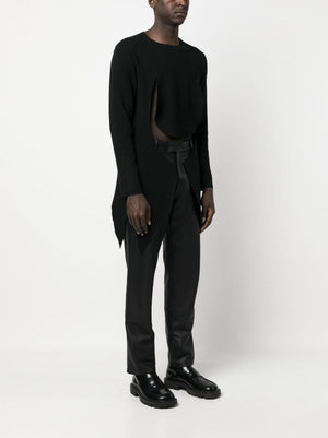 Asymmetric Cut-Out Jumper for Men in Black