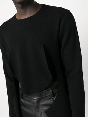 Asymmetric Cut-Out Jumper for Men in Black