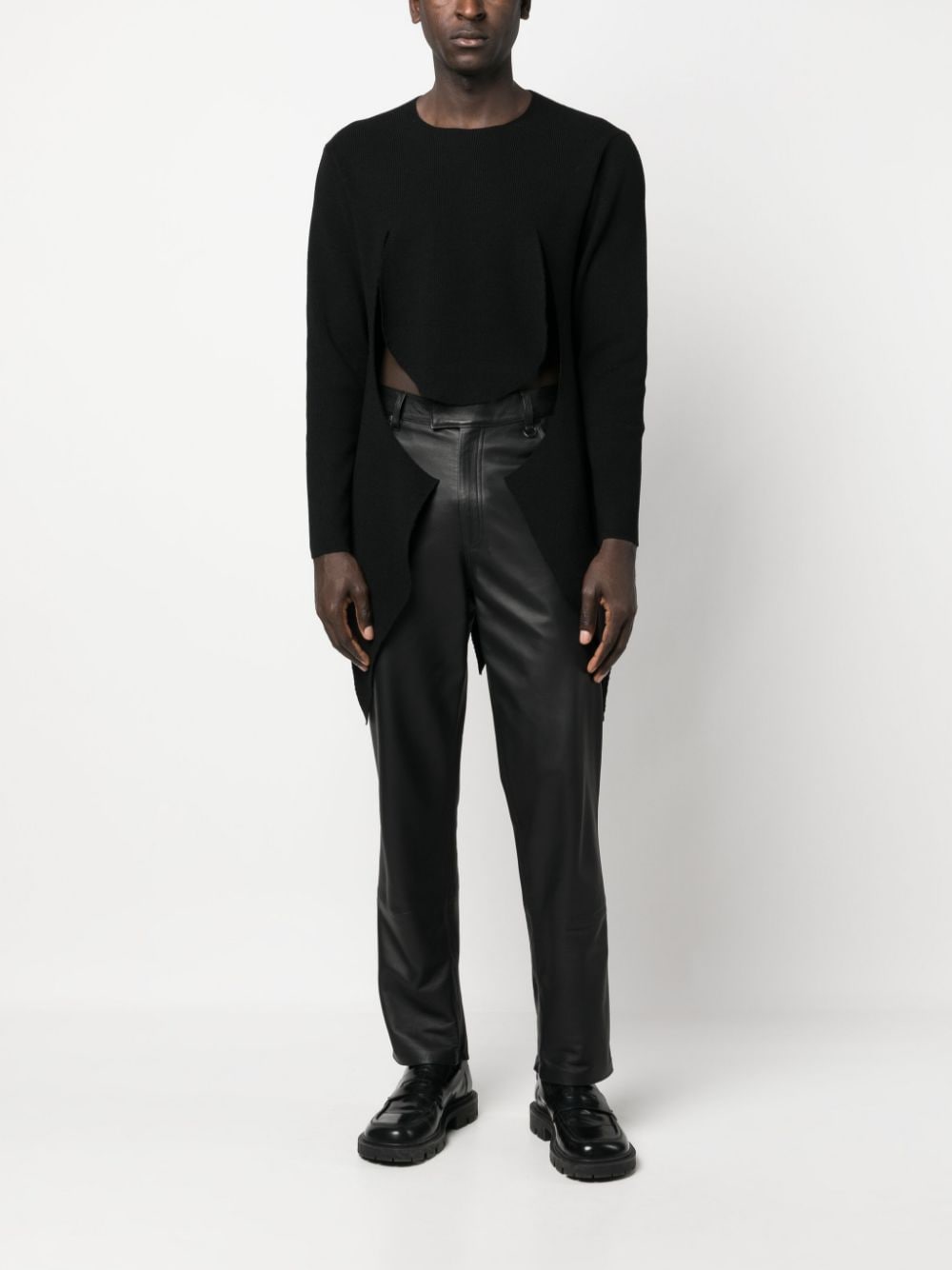 Asymmetric Cut-Out Jumper for Men in Black