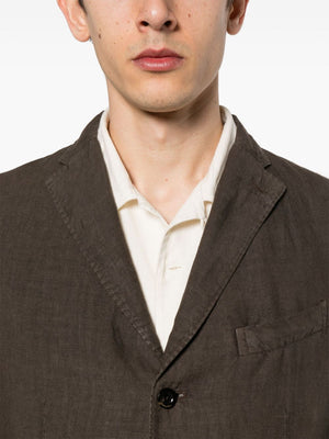男士棕色亞麻單排扣西裝，適用於SS24季